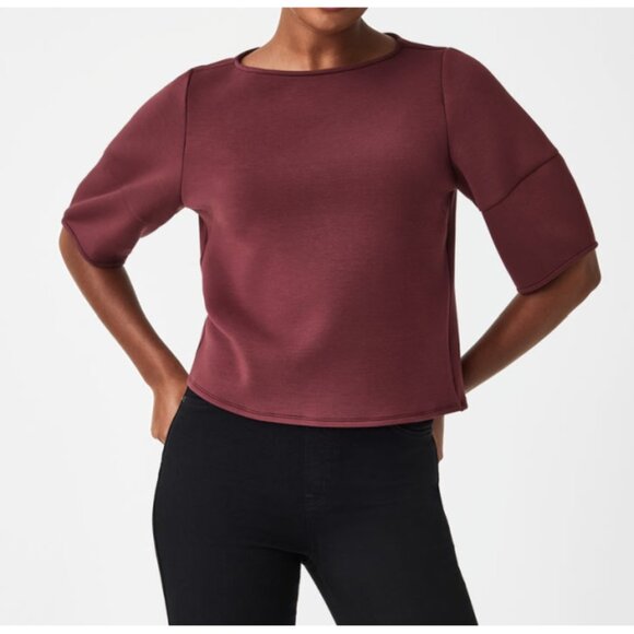 Spanx AirEssentials Puff Sleeve Desk to Dinner Top Spice Soft Terracotta Blouse - Picture 5 of 11